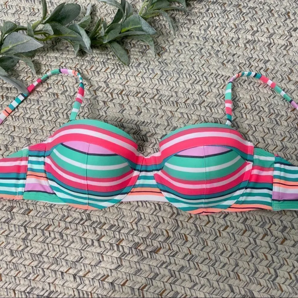 Old navy striped pink aqua bikini top medium